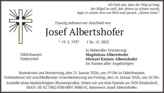 Traueranzeige von Josef Albertshofer von merkurtz