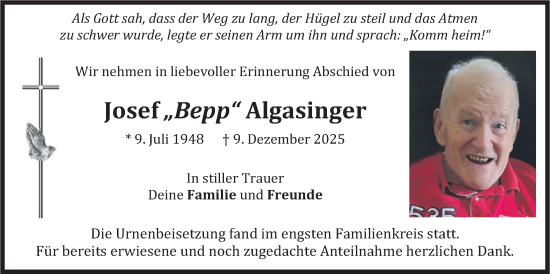 Traueranzeige von Josef Algasinger von merkurtz