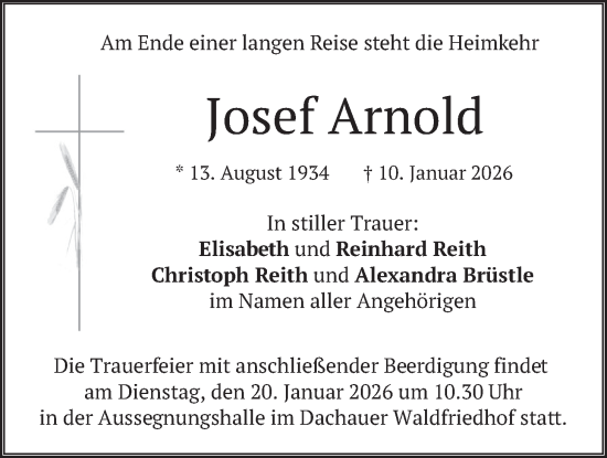 Traueranzeige von Josef Arnold von merkurtz