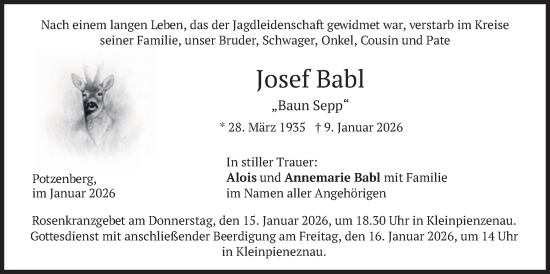 Traueranzeige von Josef Babl von merkurtz
