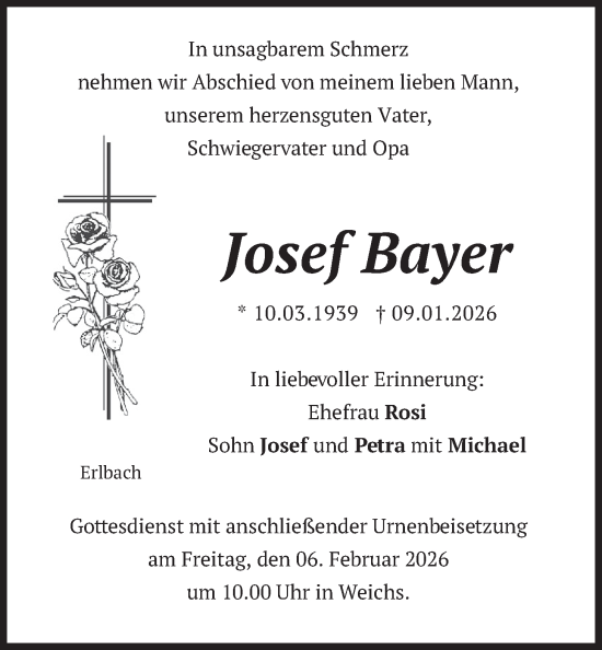Traueranzeige von Josef Bayer von merkurtz