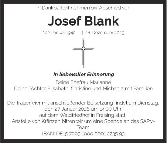 Traueranzeige von Josef Blank von merkurtz
