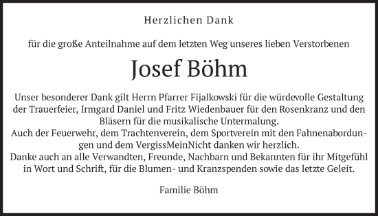Traueranzeige von Josef Böhm von merkurtz