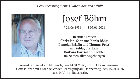 Traueranzeige von Josef Böhm von merkurtz