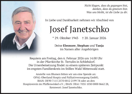 Traueranzeige von Josef Janetschko von merkurtz
