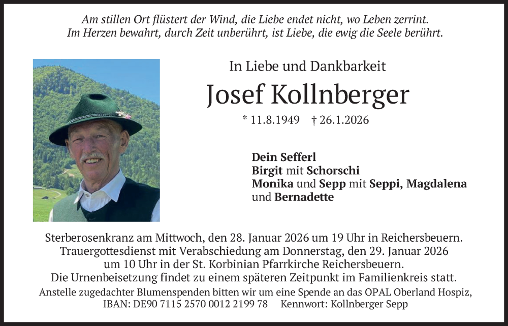  Traueranzeige für Josef Kollnberger vom 28.01.2026 aus merkurtz