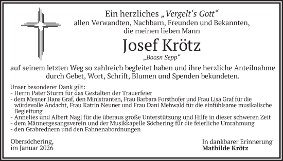 Traueranzeige von Josef Krötz von merkurtz