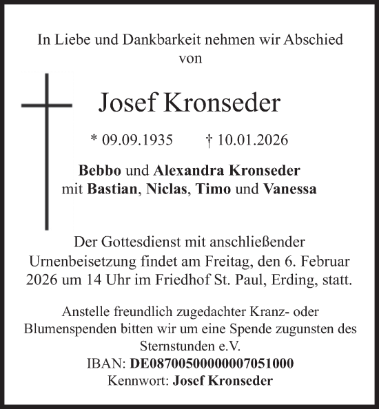 Traueranzeige von Josef Kronseder von merkurtz