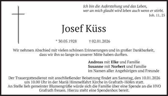 Traueranzeige von Josef Küss von merkurtz