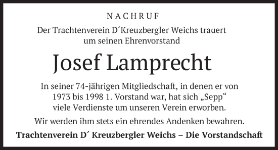 Traueranzeige von Josef Lamprecht von merkurtz