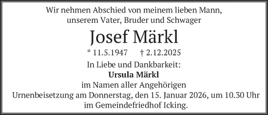 Traueranzeige von Josef Märkl von merkurtz