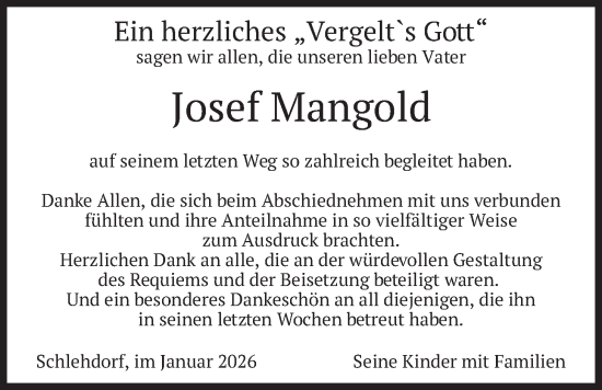 Traueranzeige von Josef Mangold von merkurtz