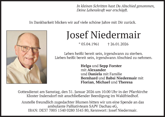 Traueranzeige von Josef Niedermair von merkurtz