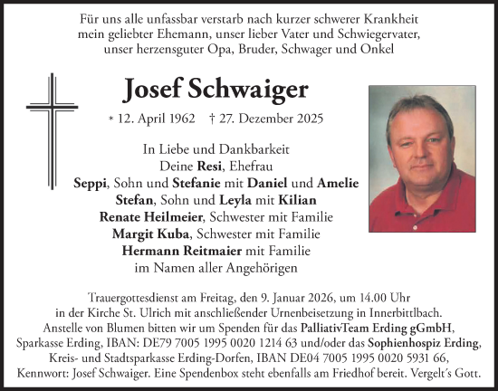 Traueranzeige von Josef Schwaiger von merkurtz