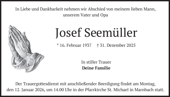 Traueranzeige von Josef Seemüller von merkurtz