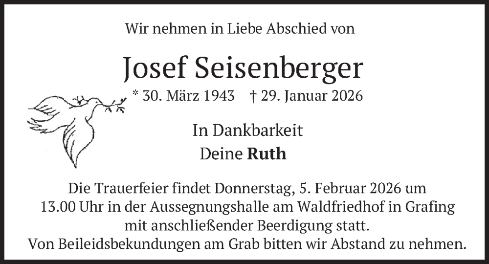  Traueranzeige für Josef Seisenberger vom 31.01.2026 aus merkurtz