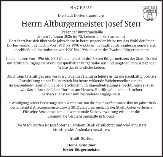 Traueranzeige von Josef Sterr von merkurtz