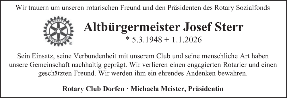 Traueranzeige für Josef Sterr vom 07.01.2026 aus merkurtz