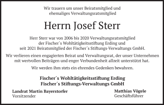 Traueranzeige von Josef Sterr von merkurtz