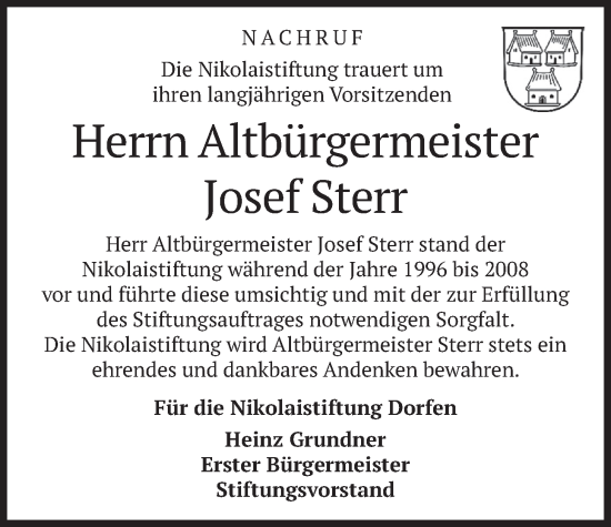 Traueranzeige von Josef Sterr von merkurtz