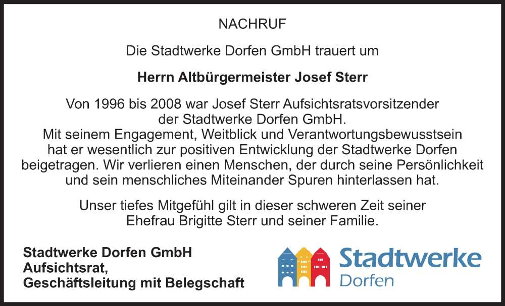  Traueranzeige für Josef Sterr vom 09.01.2026 aus merkurtz