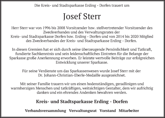 Traueranzeige von Josef Sterr von merkurtz
