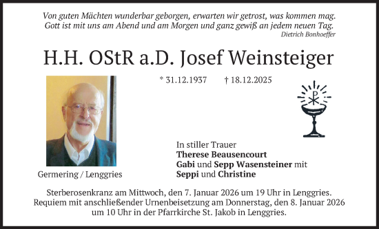Traueranzeige von Josef Weinsteiger von merkurtz