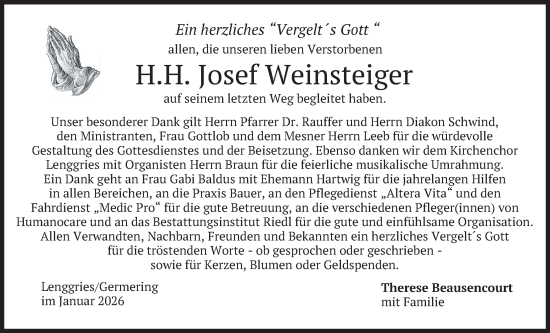 Traueranzeige von Josef Weinsteiger von merkurtz