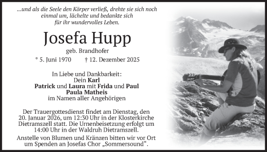 Traueranzeige von Josefa Hupp von merkurtz