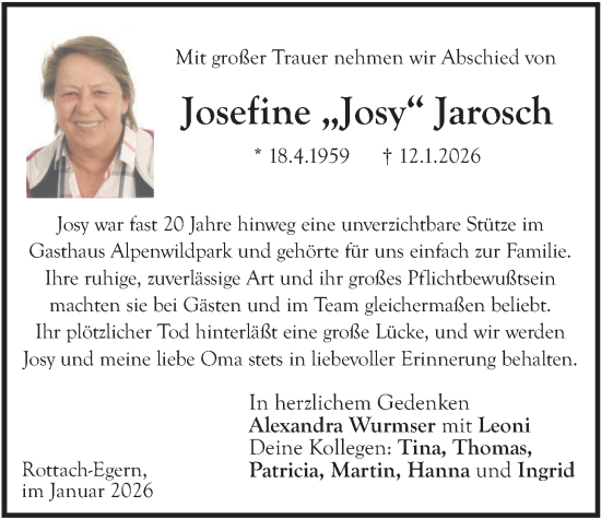 Traueranzeige von Josefine Jarosch von merkurtz