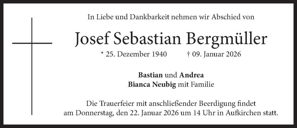  Traueranzeige für Josef Sebastian Bergmüller vom 17.01.2026 aus merkurtz