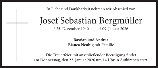 Traueranzeige von Josef Sebastian Bergmüller von merkurtz