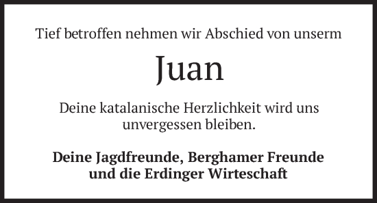 Traueranzeige von Juan  von merkurtz