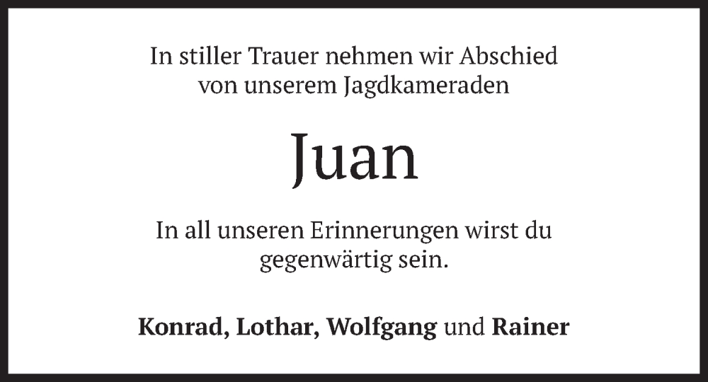  Traueranzeige für Juan  vom 31.01.2026 aus merkurtz