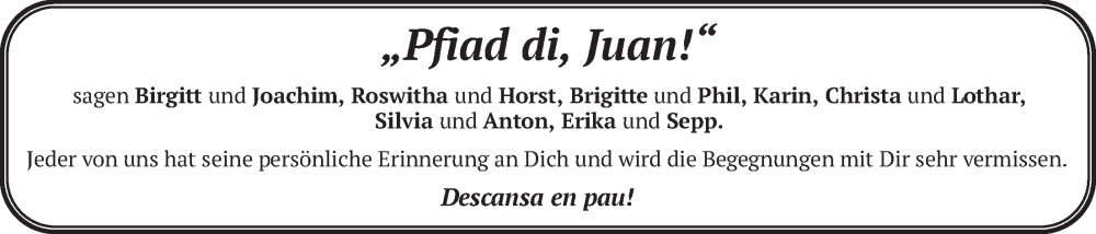  Traueranzeige für Juan  vom 23.01.2026 aus merkurtz