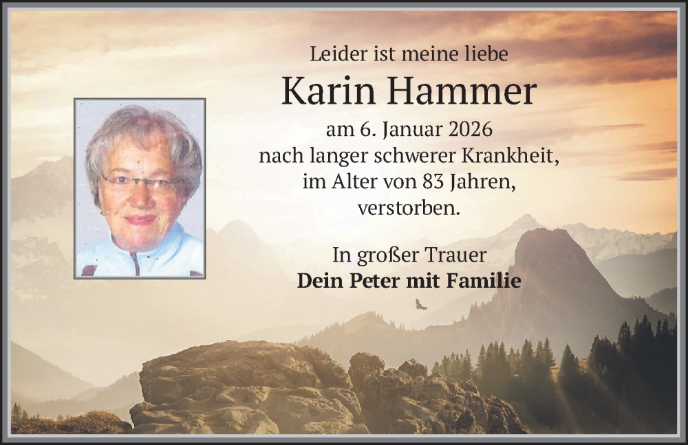  Traueranzeige für Karin Hammer vom 17.01.2026 aus merkurtz