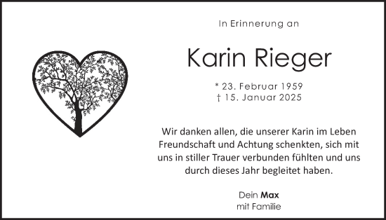Traueranzeige von Karin Rieger von merkurtz