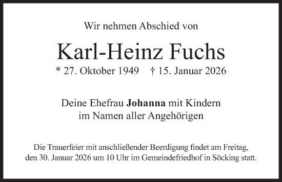 Traueranzeige von Karl-Heinz Fuchs von merkurtz