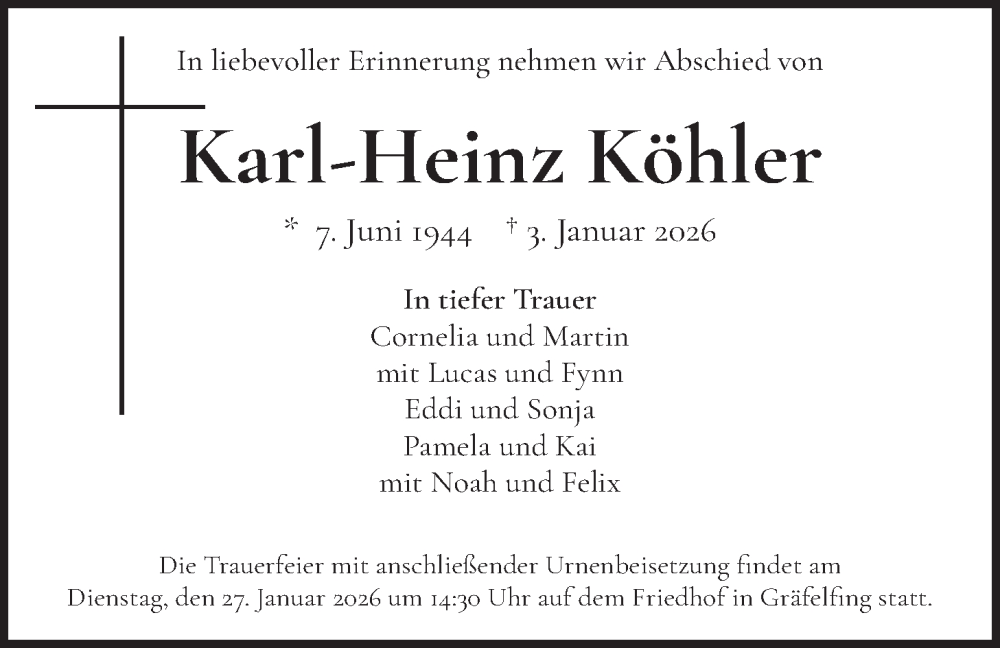  Traueranzeige für Karl-Heinz Köhler vom 24.01.2026 aus merkurtz