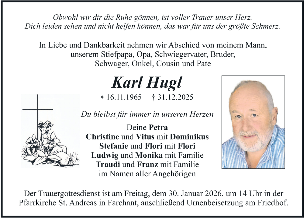  Traueranzeige für Karl Hugl vom 24.01.2026 aus merkurtz