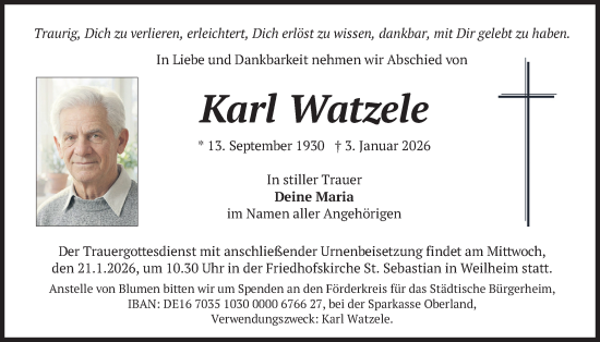 Traueranzeige von Karl Watzele von merkurtz