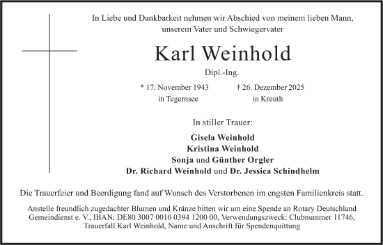 Traueranzeige von Karl Weinhold von merkurtz