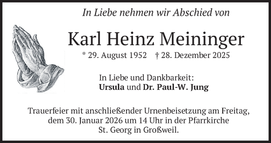 Traueranzeige von Karl Heinz Meininger von merkurtz