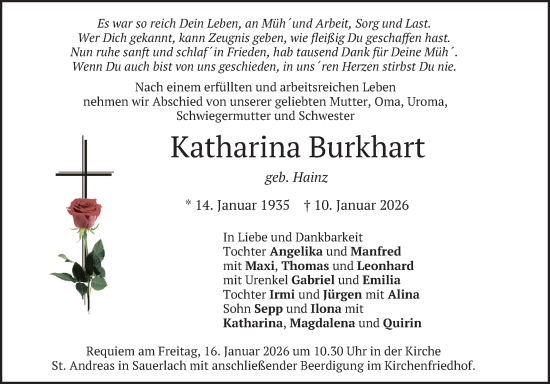 Traueranzeige von Katharina Burkhart von merkurtz