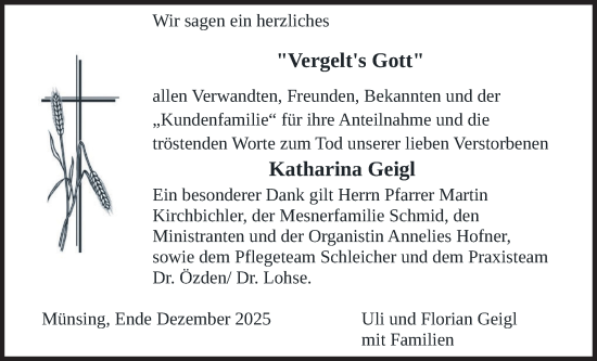 Traueranzeige von Katharina Geigl von merkurtz