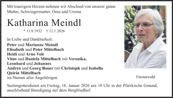 Traueranzeige von Katharina Meindl von merkurtz