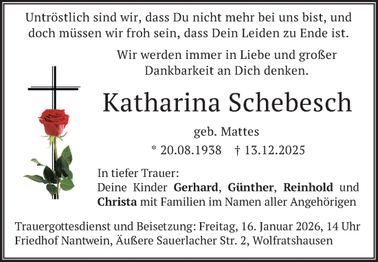 Traueranzeige von Katharina Schebesch von merkurtz