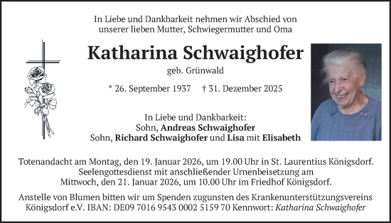 Traueranzeige von Katharina Schwaighofer von merkurtz