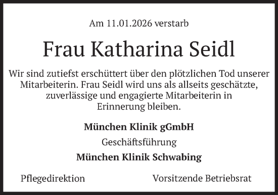 Traueranzeige von Katharina Seidl von merkurtz
