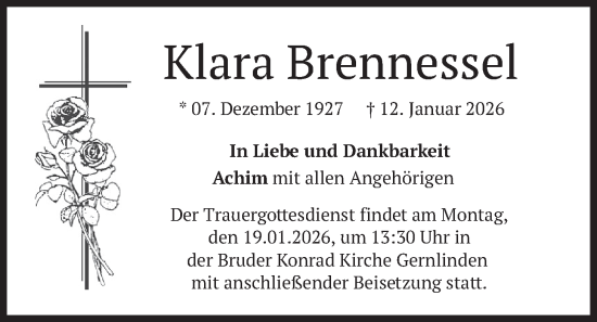 Traueranzeige von Klara Brennessel von merkurtz